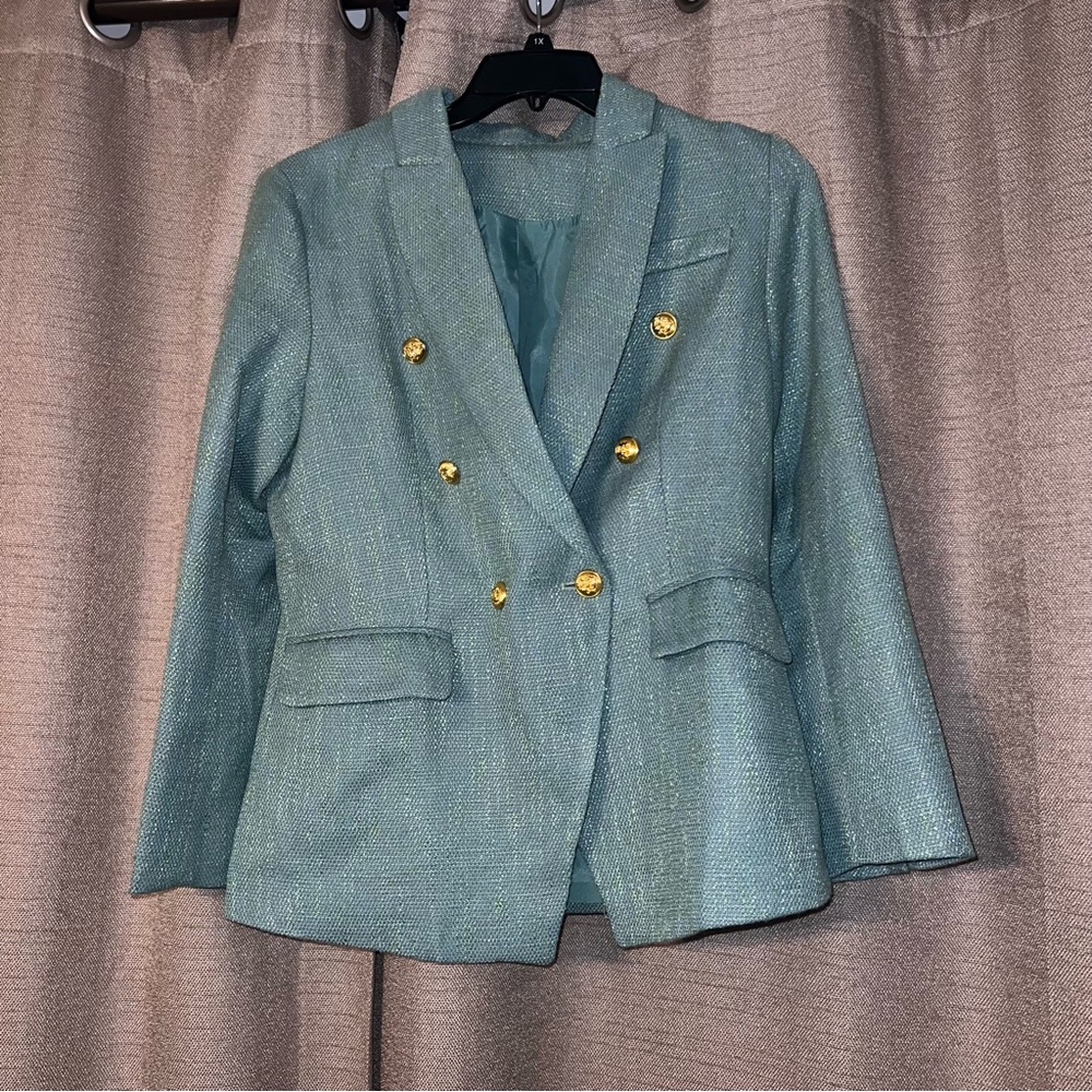Women’s Double Breasted Tweed Blazer with Gold Buttons NWOT Size Large Stunning